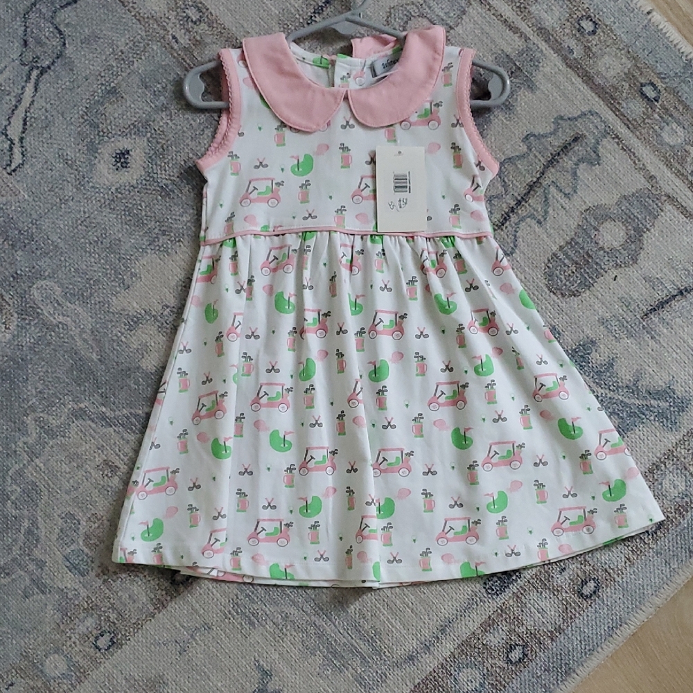 NWT Ishtex Toddler Girls Pink Green Golf Dress Sz2